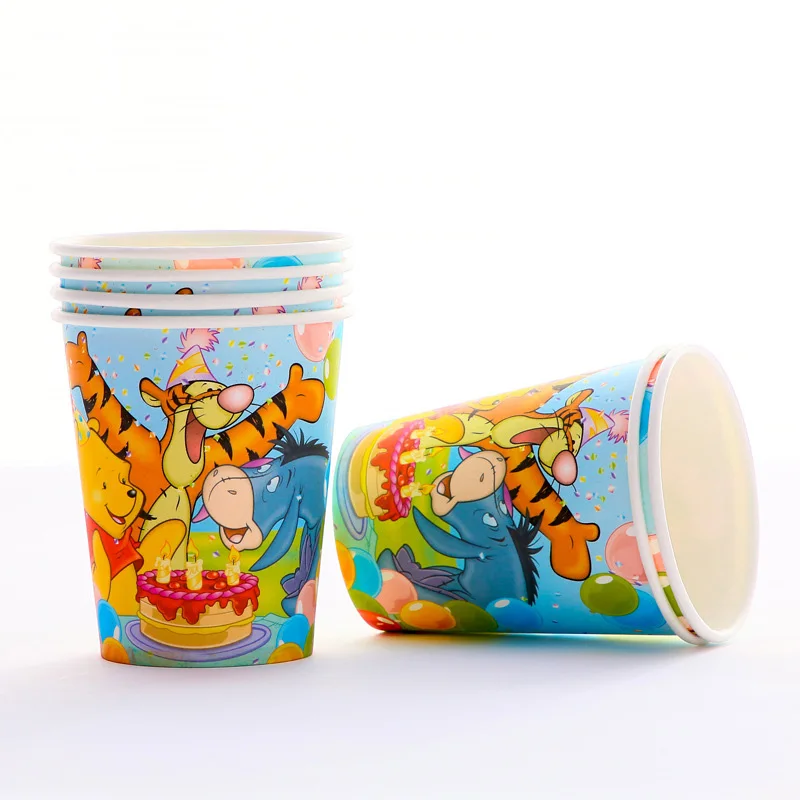 cup-6pcs Детские товары на день рождения, комплект с рисунком Винни-Пуха, детское платье на день рождения, комплект с чашками, соломенная скатерть - Цвет: cup-6pcs