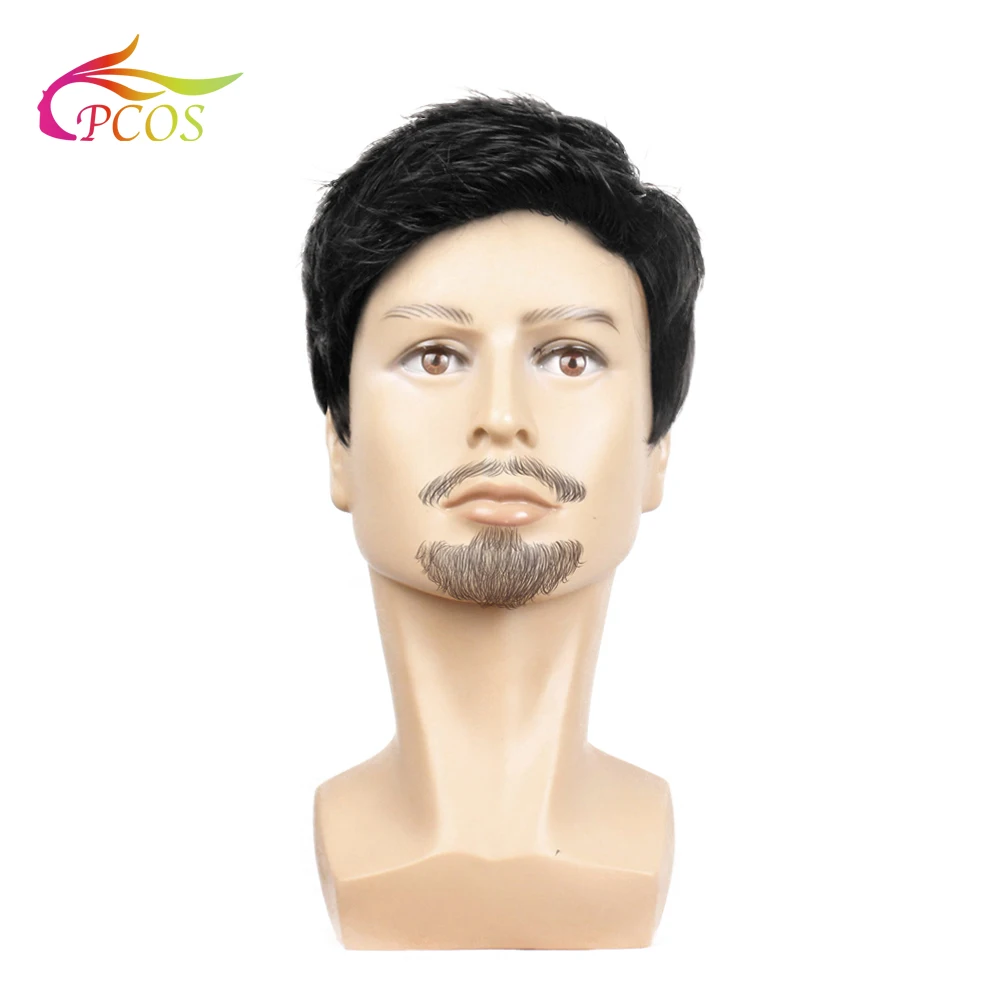 Fashion 2020 Wig Short Black Male Straight Synthetic Wig for Men Hair Fleeciness Realistic Natural Black Toupee Wigs