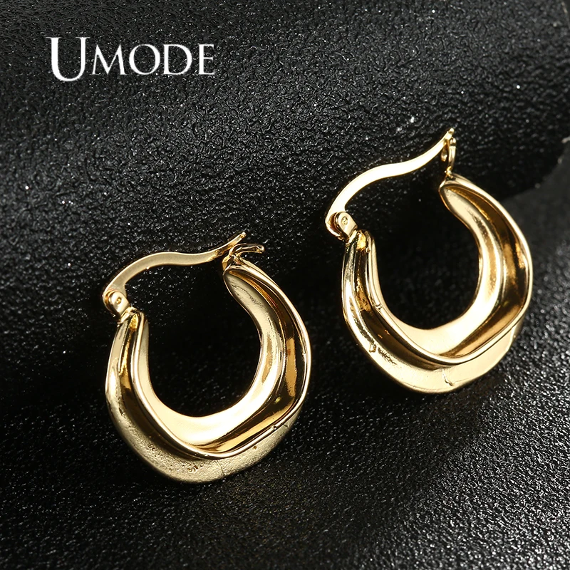 

UMODE NEW Fashion Irregular U Shape Hoop Earrings Plating Gold Color For Women Earring Christmas Girl Gift Jewelry UE0751