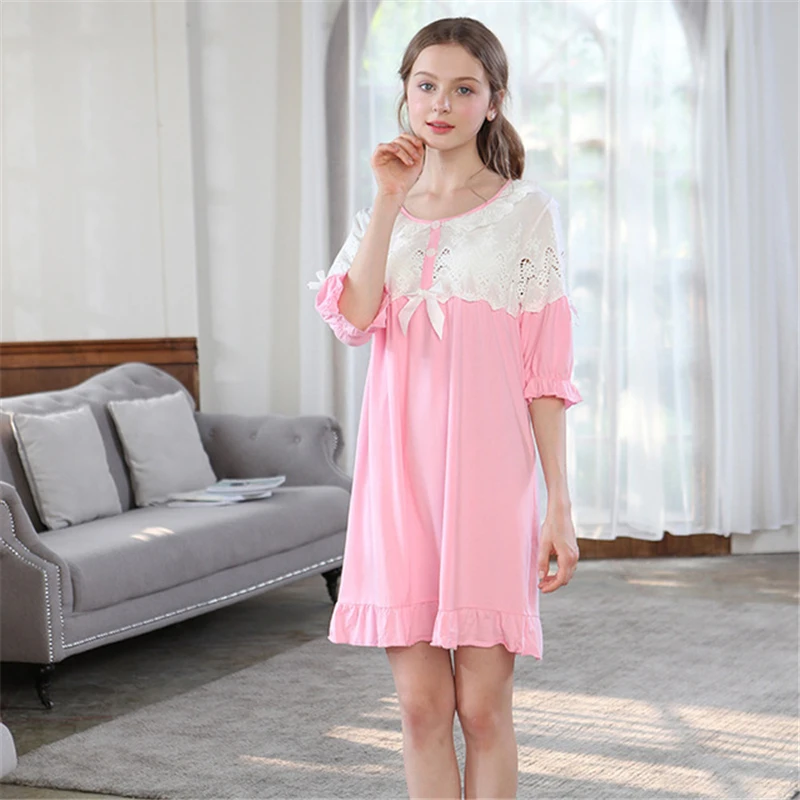 

Home service pijama women's Korean version of modal nightdress female spring and summer cute ruffled short dress Nightwear