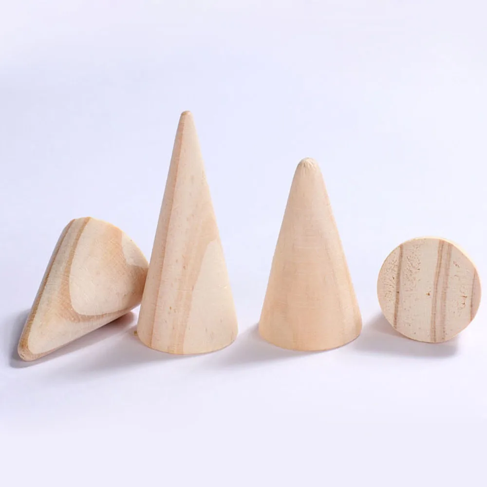 Естественная неокрашенная деревянная витрина для колец стойка в форме конуса
