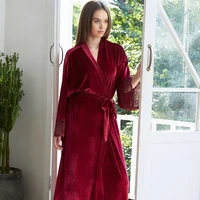 solid velvet robe bridal robe bridesmaid robes lace trim wedding robe sleepwear bathrobe dressing long gowns kimono robe
