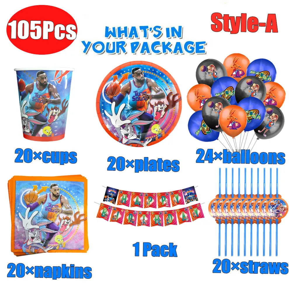 Space Jam-vajilla desechable para decoraci&oacute;n de fiesta de cumplea&ntilde;os, suministros de fiesta de baloncesto, fiesta de cumplea&ntilde;os, fiesta de bienvenida de beb&eacute;-1