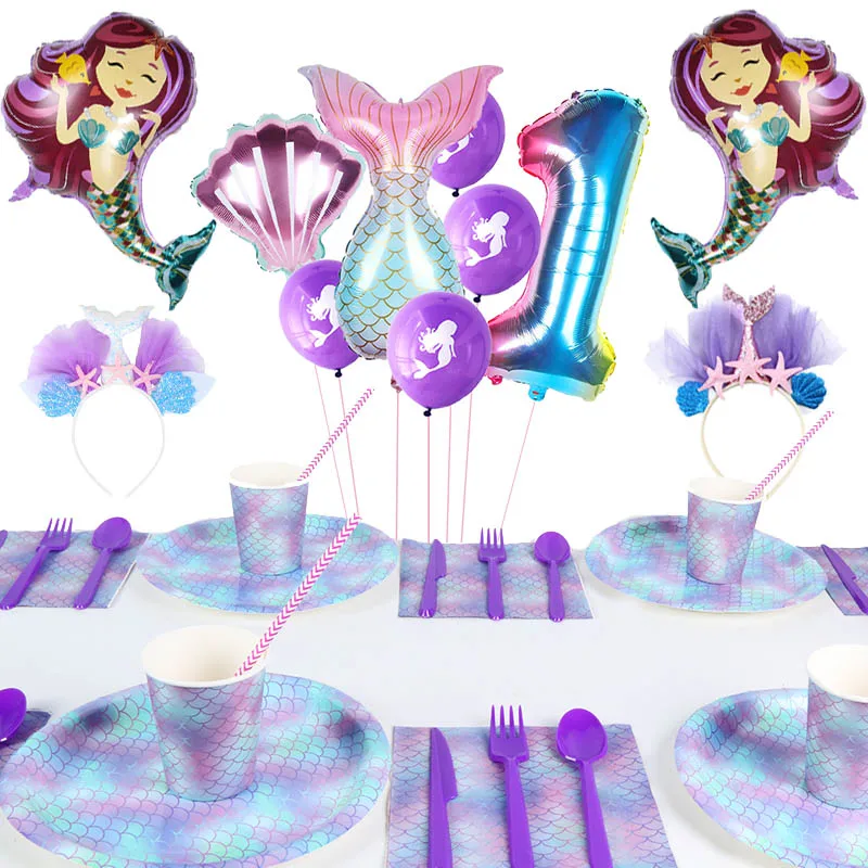 Одноразовые наборы посуды для вечерние ринки в стиле русалки детский Декор дня