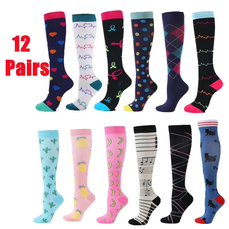 6/12 Pairs Compression Stocking Men Women Anti Fatigue Pain Relief Sports Socks Running Cycling Edema Diabetes Varicose Veins