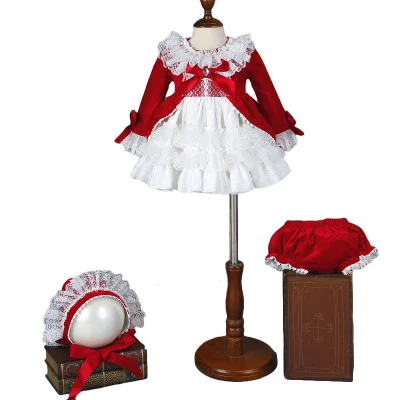 Испанское детское платье на Рождество праздничное кружевное с бантом для