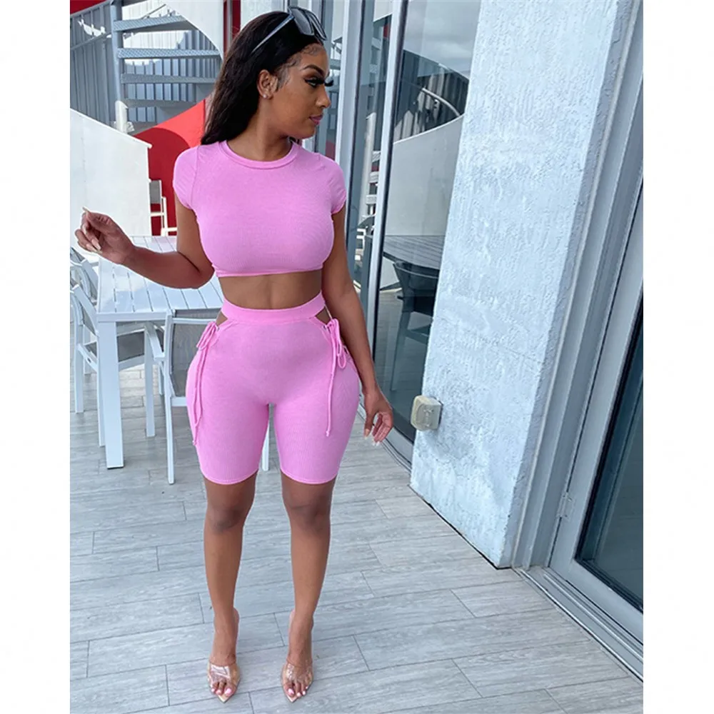 Short Skirt Suit Sexy Women Sets Casual Five-Point Pants Short-Sleeved T-Shirt Set Woman 2 Pieces Summer 2021 New Tight Clothing