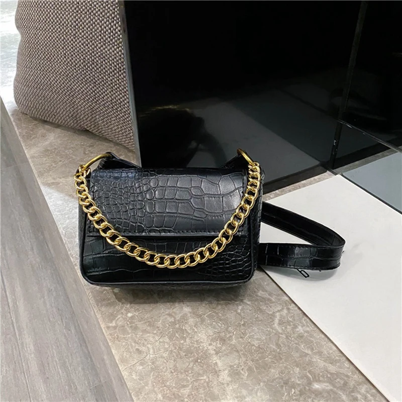 

2 Pcs for Women Pattern Handbag PU Fashion Shoulder Bag Chain Lock Messenger Bag Small Square Bag, Beige-White & Black