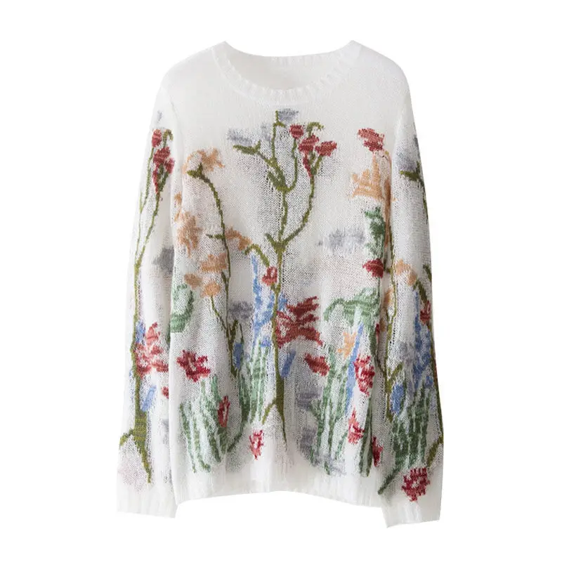 

All-match printed fashion sweater loose autumn and winter new round neck pullover women's simple casual sweater