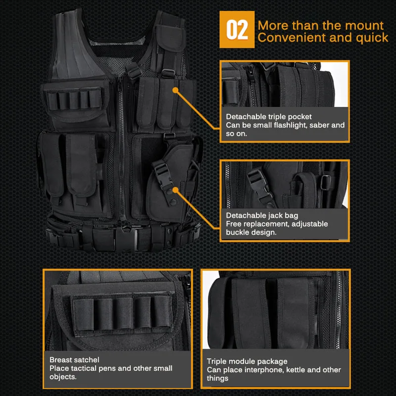

Tactical Vest Military Combat Armor Vests Mens Tactical Hunting Vest Army Adjustable Armor Outdoor CS Training Vest Airsoft