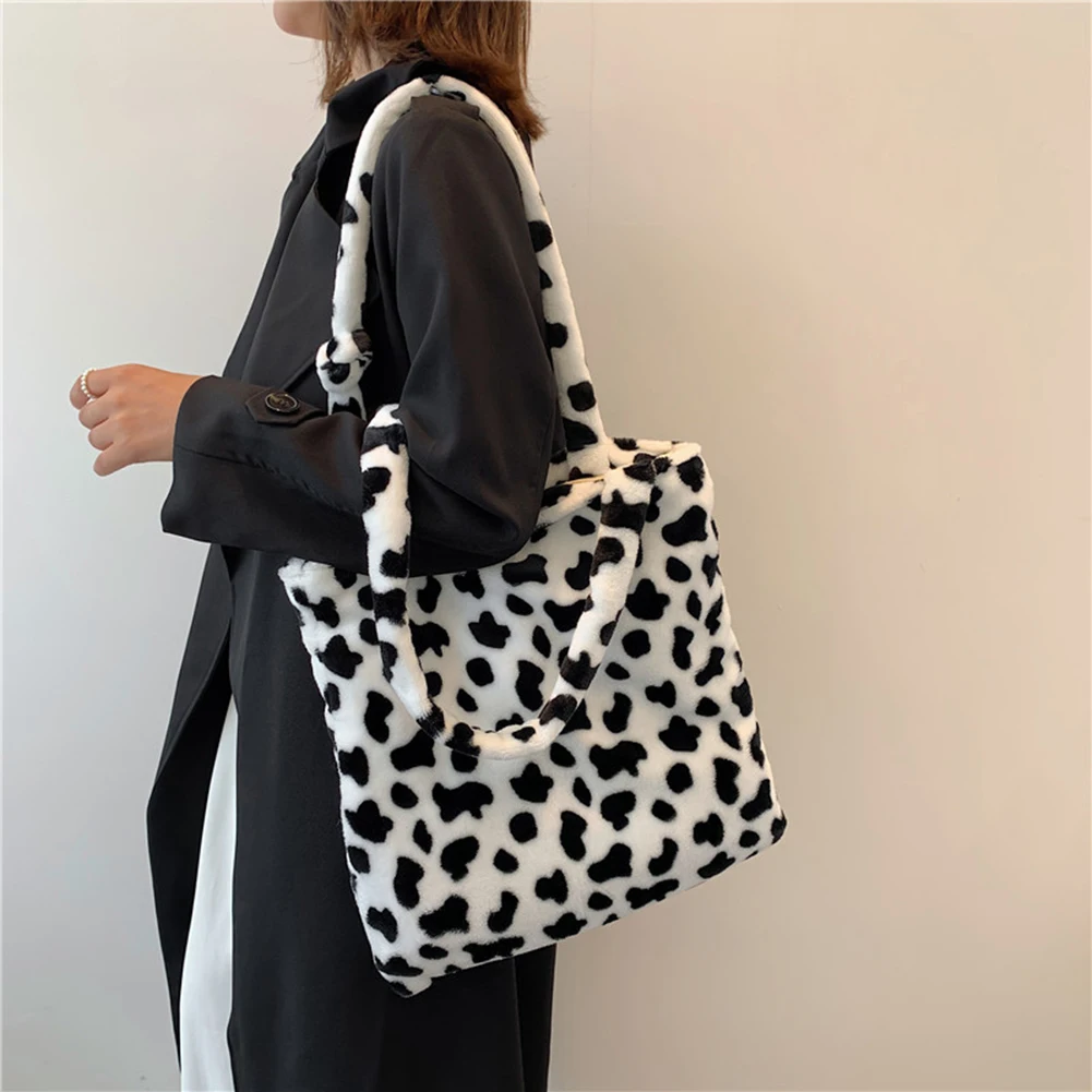 

Fashion Plush Shoulder Bags Women Animal Pattern Printing Shopping Bag Ladies Autumn Winter Large Capacity Tote Handbag Hot Sale