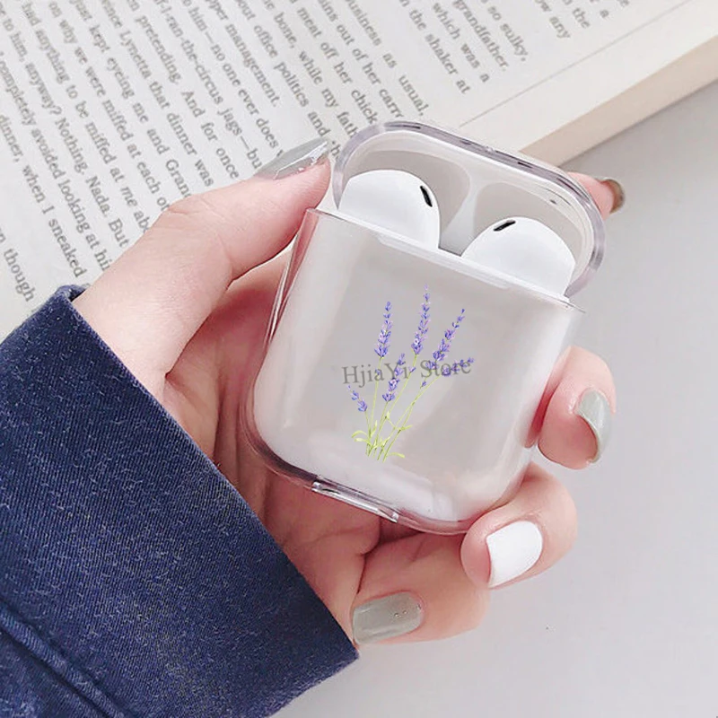 

Lavender Purple Floral Flowers Soft TPU Case For Apple AirPods 2 Transparent Earphone Case For Airpods 1 Funda Capa