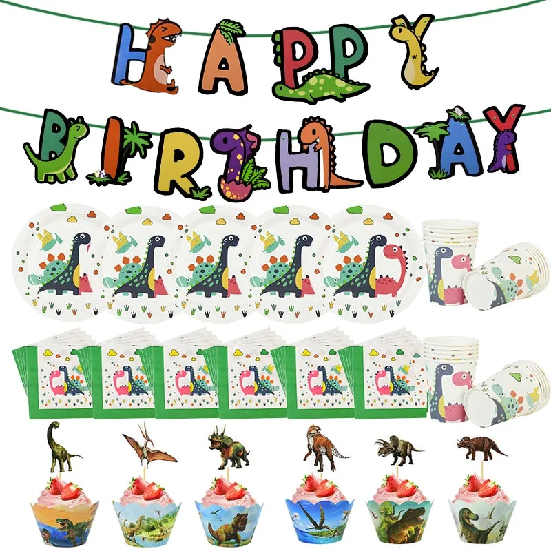 

Dinosaur Theme Party Balloon Disposable Tableware Set Cake Toppers Kids Boy Birthday Party Decor Jungle Party Baby Shower Decor