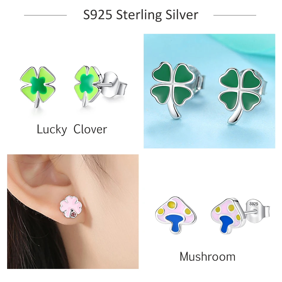 Детские серьги гвоздики из серебра 925 пробы с эмалью божья коровка пчела собака