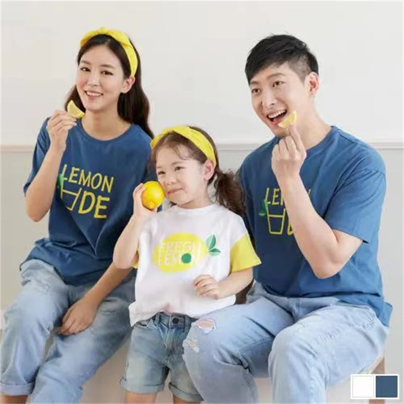 

Father Mother Kids T-shirts Summer Family Matching Outfits Casual Lemon Print T Shirts For Mom Dad Son And Daughter Family Look