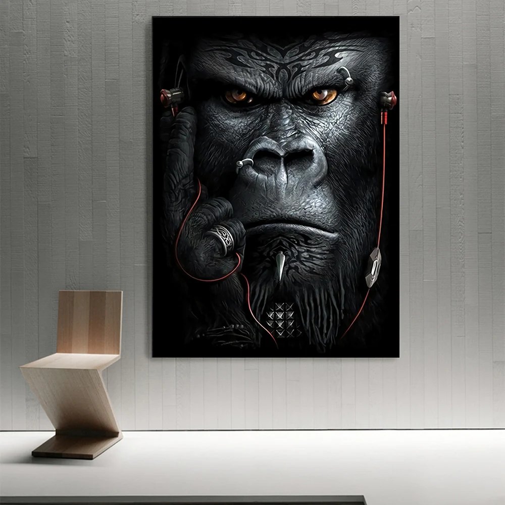 

Apes and Monkeys Listening to Music Wall Art Posters And Prints Abstract Animals Canvas Paintings Nordic Picture For Living Room