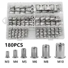 Набор гаек M3M4M5M6M8M10, гайки с плоской головкой из нержавеющей стали, 180 шт.