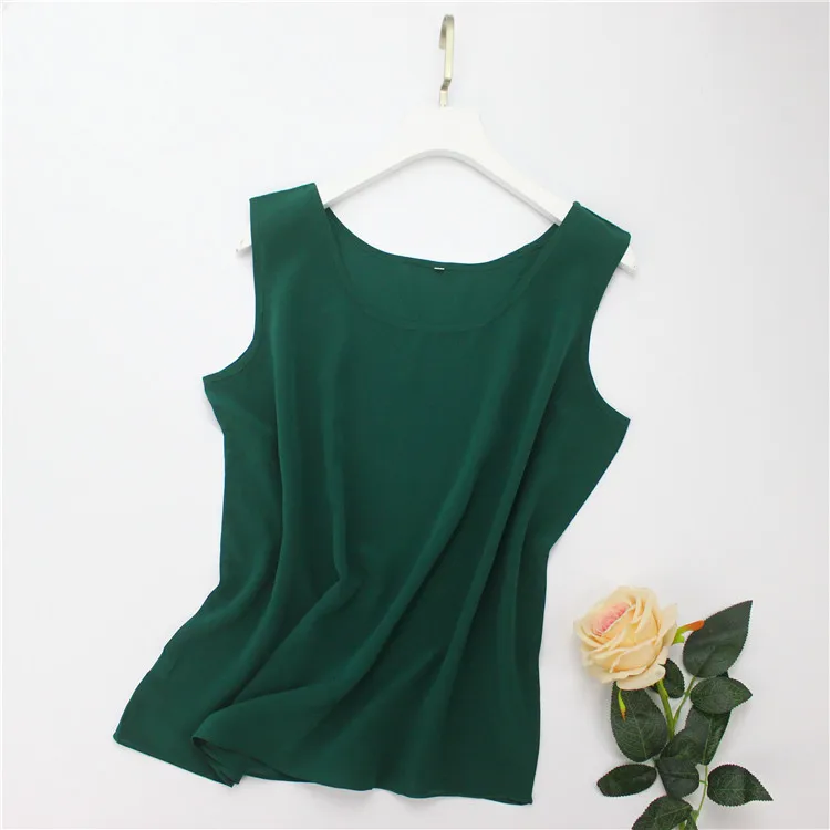 green Женская майка из чистого шелка, блузка, рубашка, жилет без рукавов, L, XL, 2XL, JN006 - Цвет: green