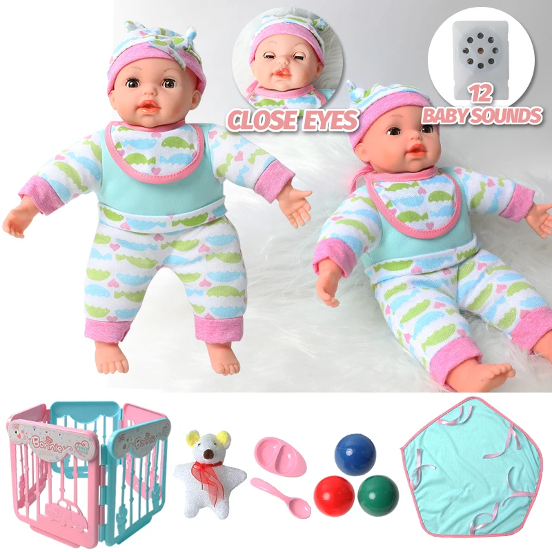 

Newborn simulation bebe reborn Silicone 35.5cm/30cm Realistic sound Baby Doll duck Feeding bottle Lamp fence set for toys kids