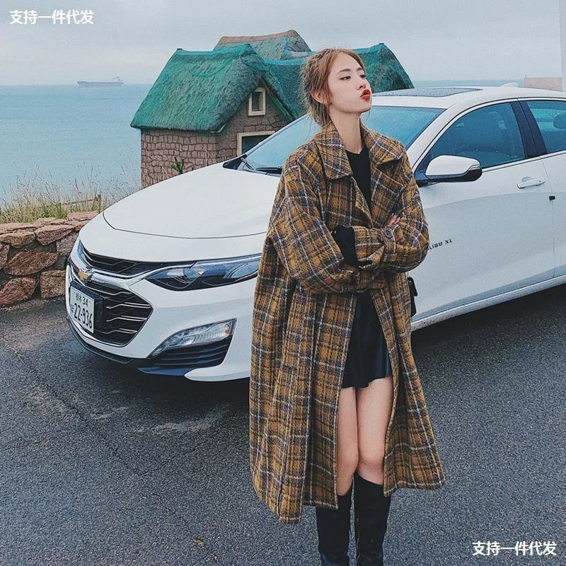 

Plaid Wool Coat women's medium length autumn / winter 2020 new student Korean loose and versatile thickened wool coat