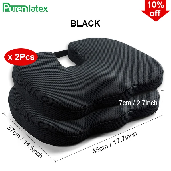 Black 2 Pieces Set PurenLatex Нескользящая подушка для сиденья Ортопедическая подушка для ягодиц с эффектом памяти дышащая регулируемая подушка для стула для облегчения боли в хвостовой кости - Цвет: Black 2 Pieces Set