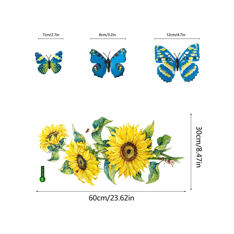 

Sunflower Wall Stickers 3D Butterfly Sun Flower Living Room Bedroom Background Decor Wall Stickers Removable Non-toxic Waterproo