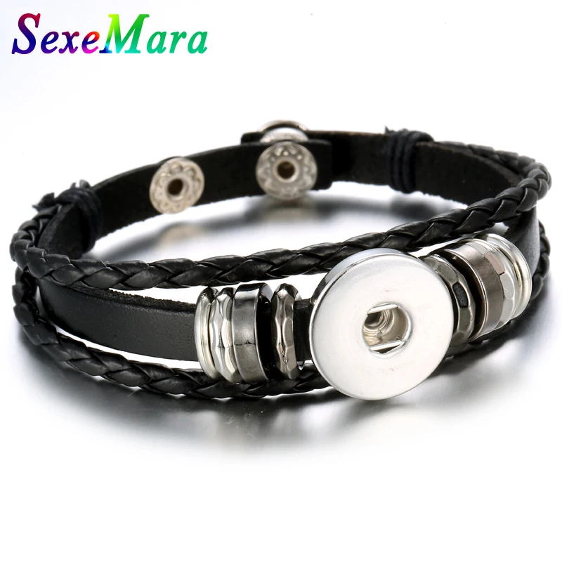 Лидер продаж ювелирные изделия 18 мм кожаный плетеный браслет с кнопками для