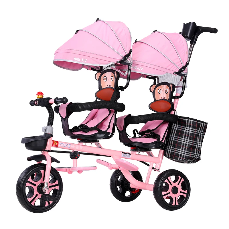 Двухместный детский трехколесный велосипед для детей 1 3 7 лет переносная тележка