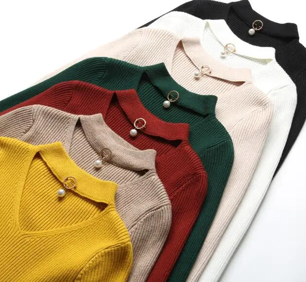 

Cultiseed Women Korean Pullover Sweaters Top Female Fashion V neck Halter Slim Sweaters Ladies New Basic Knitted Sweaters Tops