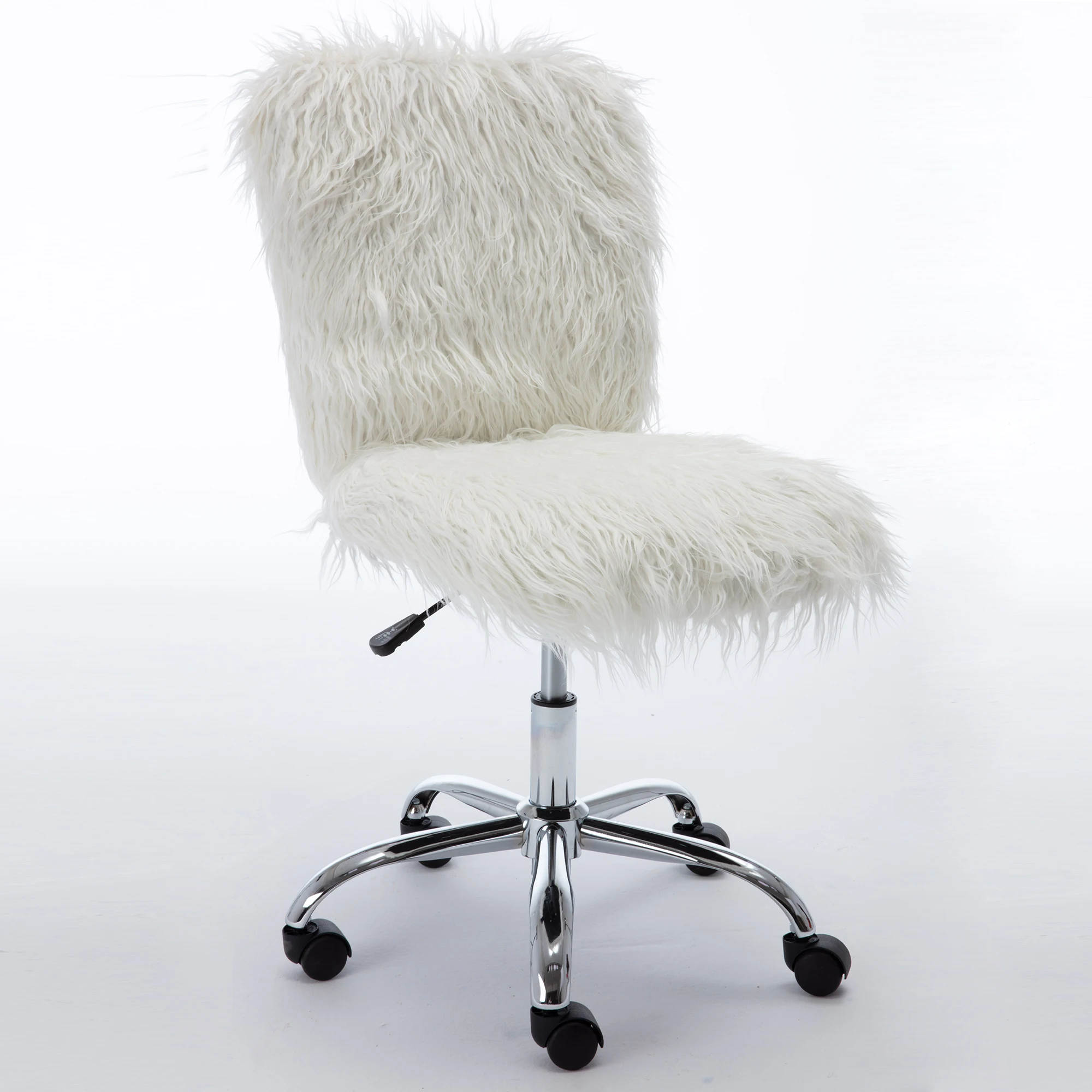 Home Computer Chair Faux Fur Flokati Tasks Swivel Executive Chair White[us-depot]