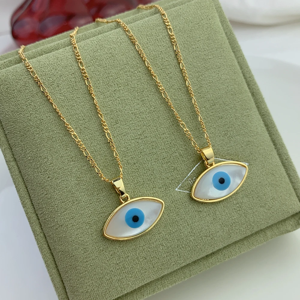 Figaro Chain Pearl Shell Oval Blue Marquise Evil Eye Pendant Necklace For Women Girl Gifts 2021 Jewelry