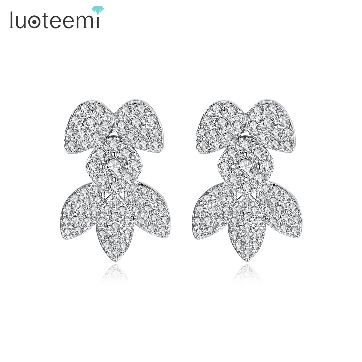 

LUOTEEMI Luxury Leaf & Flower Stud Earrings for Women Girls Wedding Party with AAA Cubic Zircon Plant Fashion Jewelry E19051301