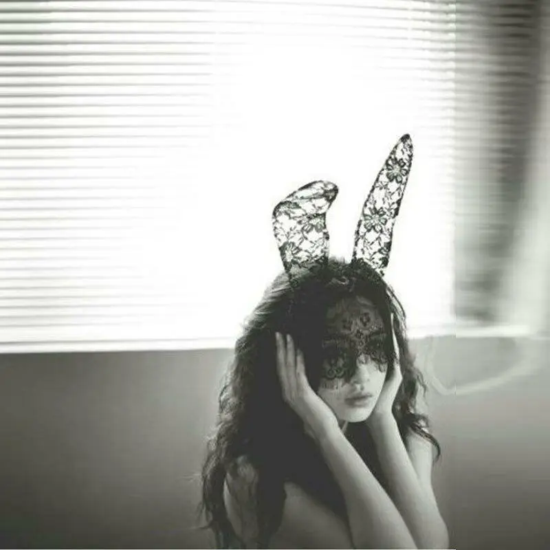 Женская Сексуальная кружевная маска на лицо кролика черная повязка голову