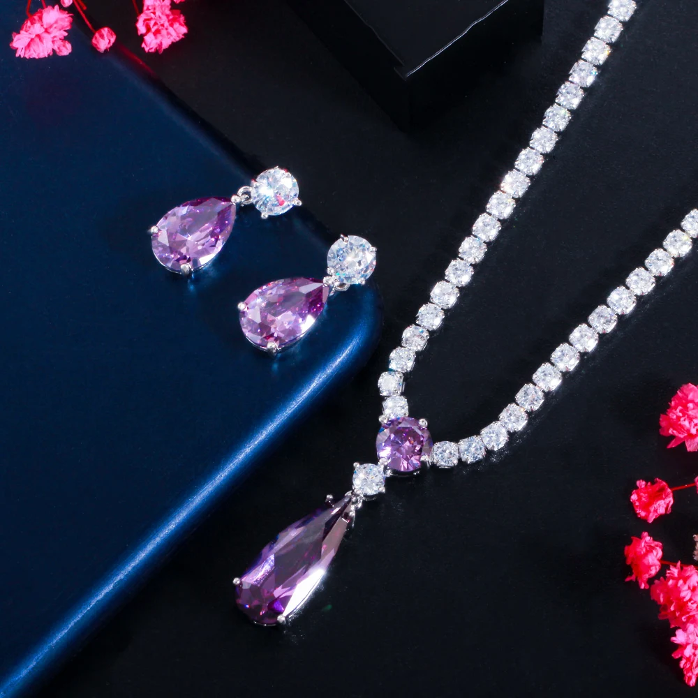 CWWZircons Топ красный фиолетовый кубический цирконий Капля воды Модный женский