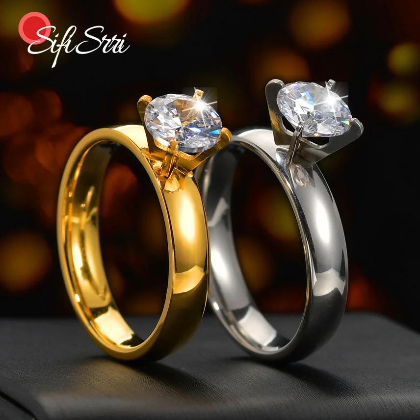 Роскошное женское свадебное кольцо из нержавеющей стали с фианитом Женское