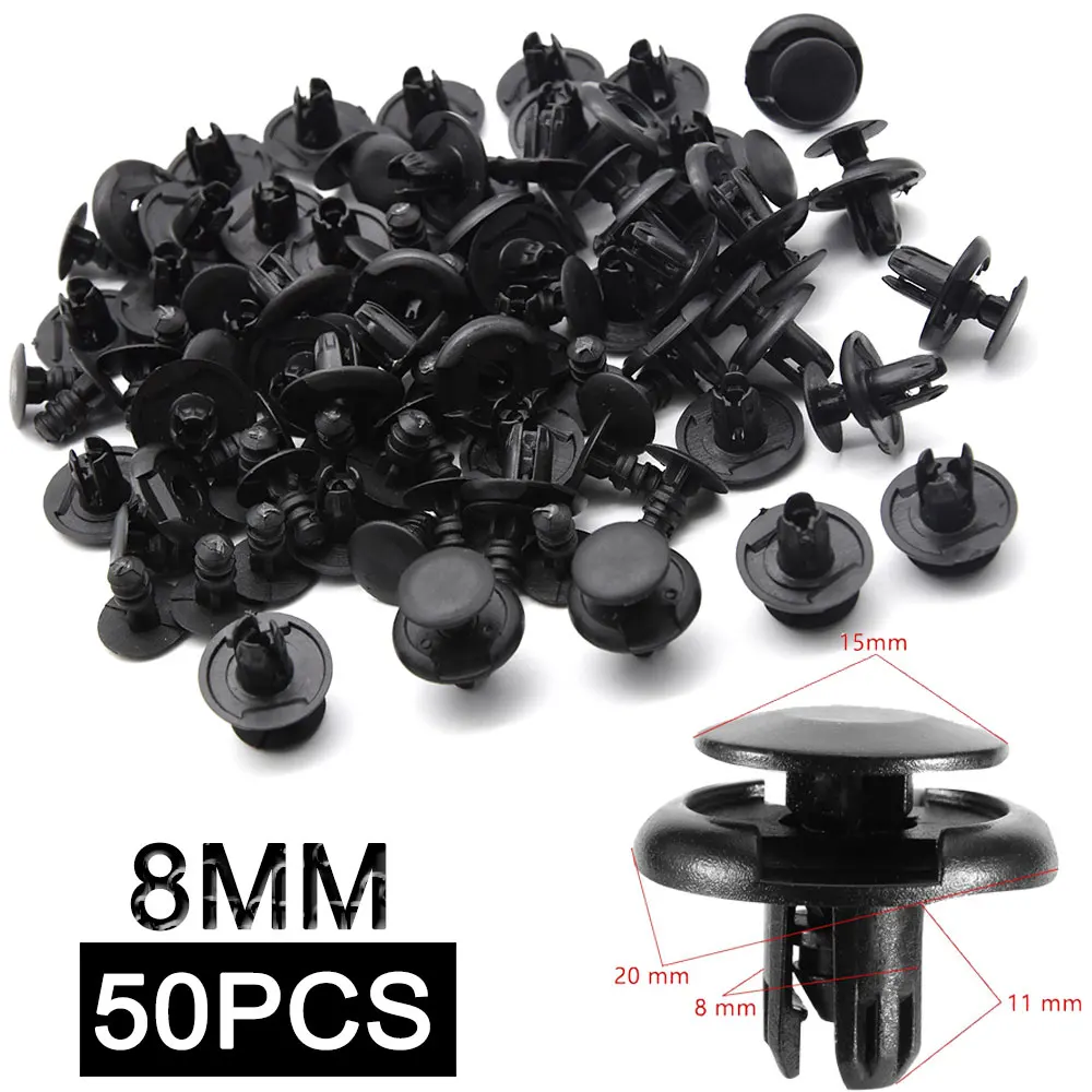 50 шт., 8 мм, 6 мм, черные пластиковые зажимы для автомобильного бампера, застежка, пряжка, внутренняя отделка, дверной вкладыш, фиксированный зажим, подходит для Toyota