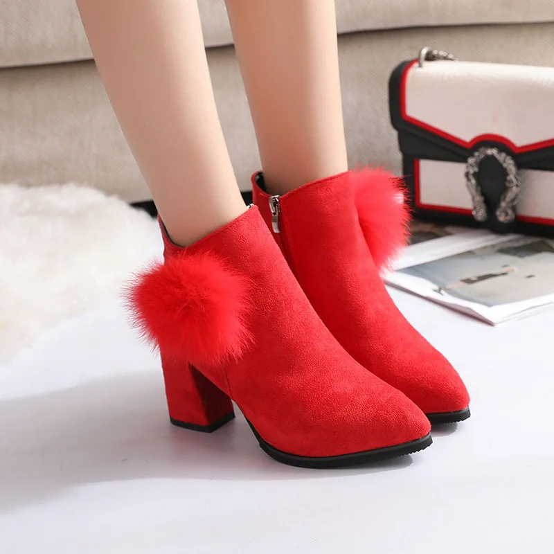 Большие размеры 35-42 женские ботинки ботильоны на искусственном меху зимняя обувь