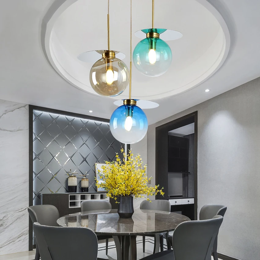 

Nordic Color LED Pendant Lights Fixtures Postmodern Glass Ball HangLamp Living Room Restaurant Kitchen Lamps Lighting Luminaire