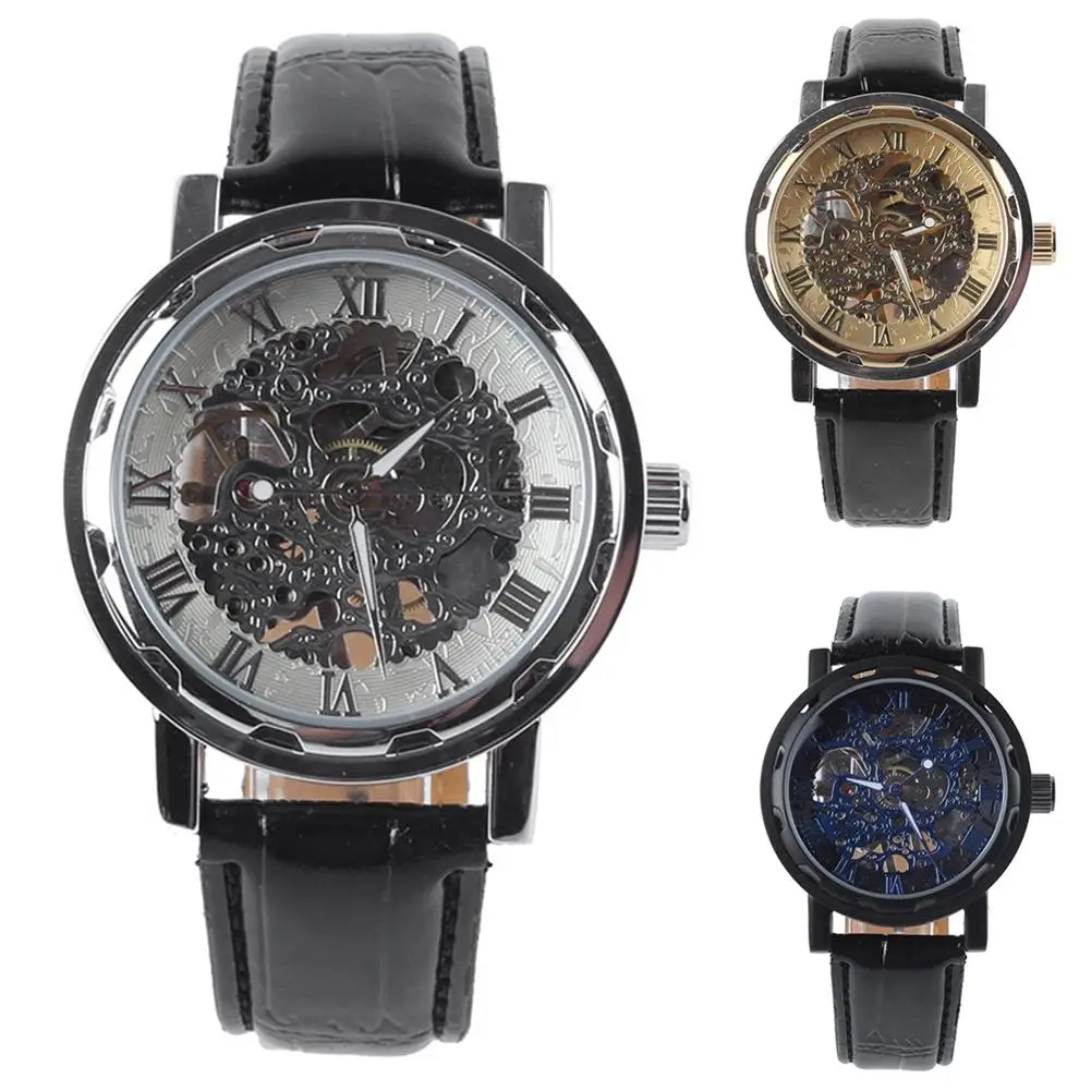 

Sport Smart Watch Men Classic Faux Leather Skeleton Hand-Wind Mechanical Sports Army Wrist Watch Male Clock Digital SmartWatch