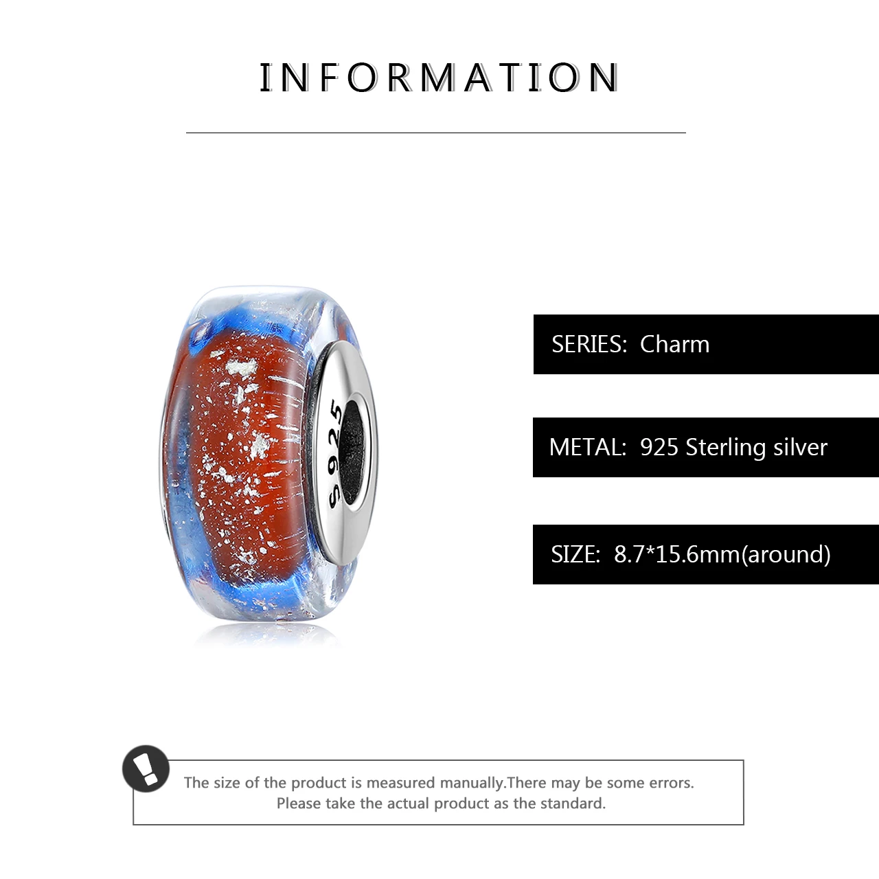 Бусины из серебра 925 пробы с синим и красным муранским стеклом подходят для
