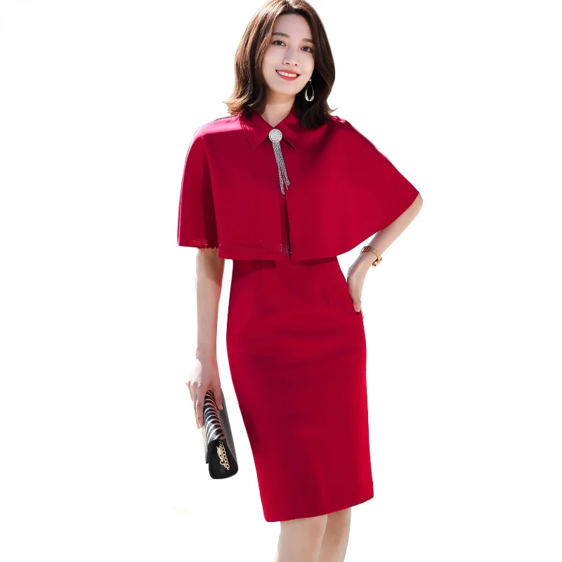 

Elegant Women Office Lady Dress Red Apricot Black Spring Summer Short Sleeve Above Knee Mini OL Style Work Slim Party Dress