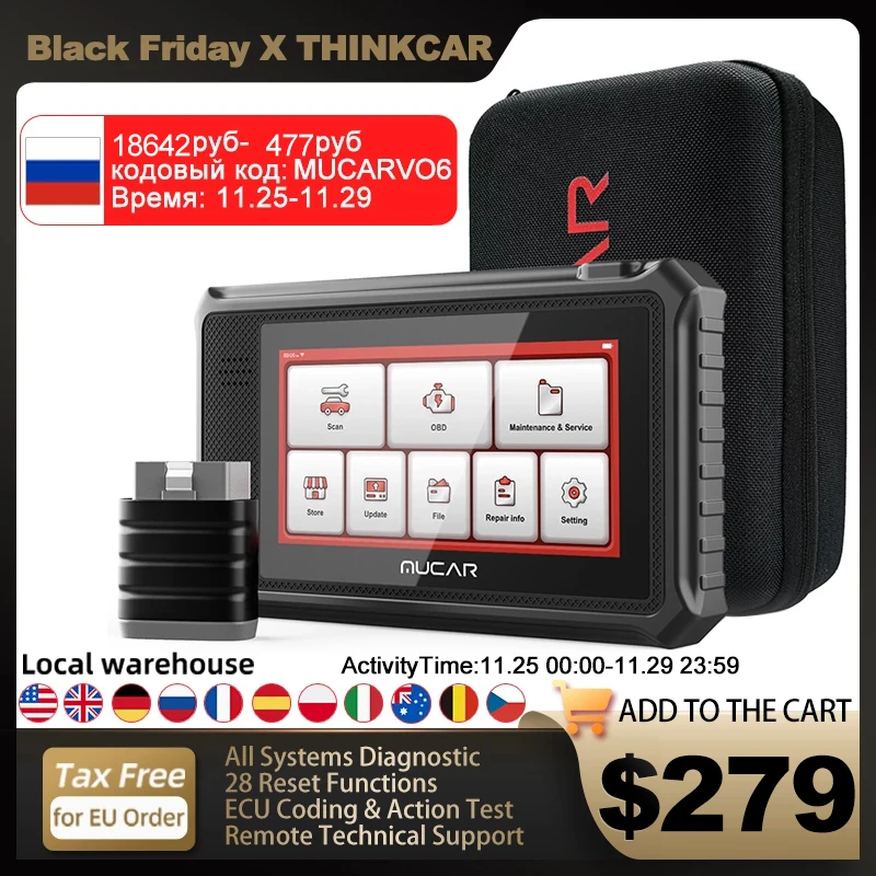 MUCAR VO6 Auto obd2 Scanner Diagnostic Tools Full System Action Test ECU Coding 28 Resets OBD2 Tool Lifetime Free Update |