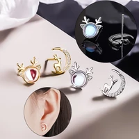 kpop cute moon fawn stud earrings ear piercing small pin earrings for girl wedding new year gift fashion zircon opal earring