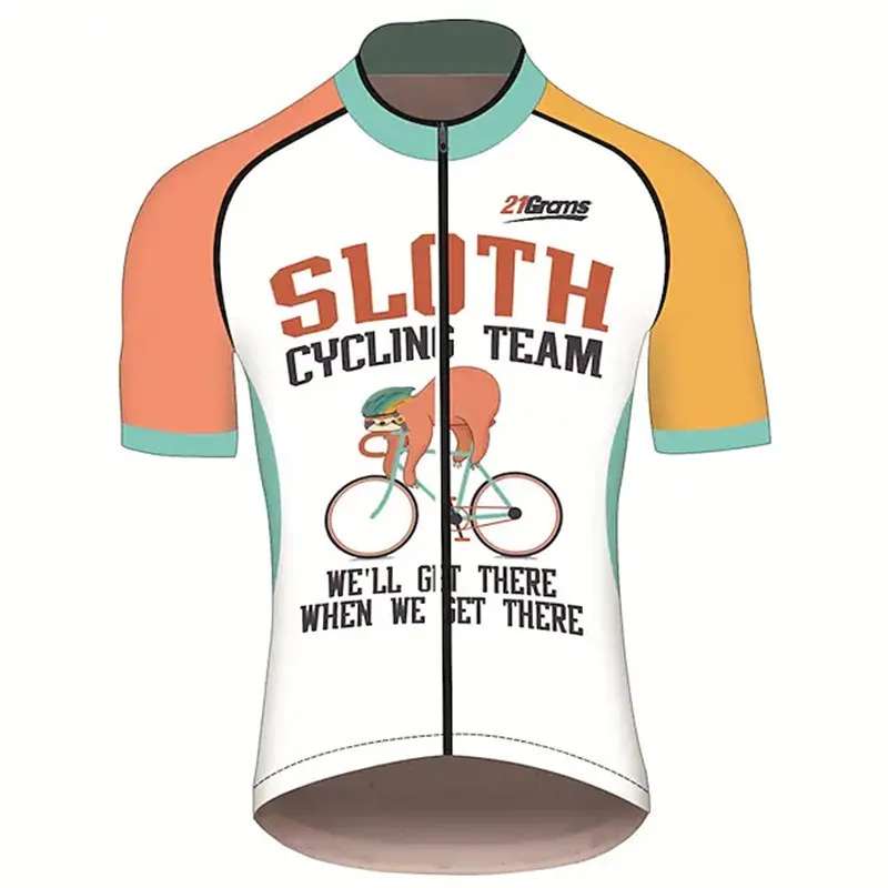 

21Grams Men's Short Sleeve Cycling Jersey Spandex Orange+White Sloth Animal Bike Jersey Top Mountain Bike MTB Road Bike Cycling