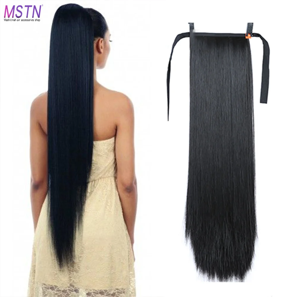MSTN 30-Inch Synthetic Hair Fiber Heat-Resistant Straight Hair With Ponytail Hair Extended Black Brown Headwear