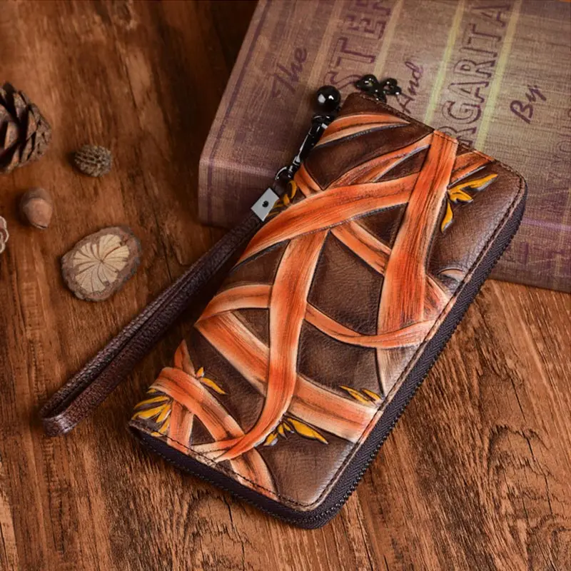 Новинка 2020 женские кошельки длинный бумажник из натуральной кожи с тиснением