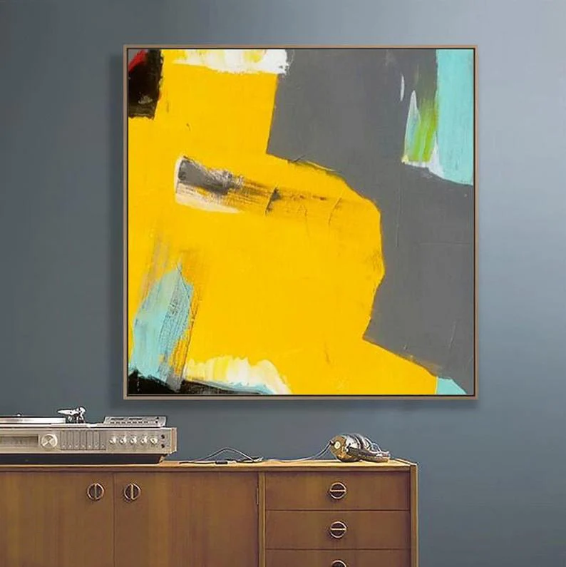 

Large Abstract Art Painting on Canvas Acrylic Painting Home Decor Gray Yellow Blue Paintings for Living Room Wall Oil Paintings