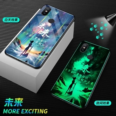 Longxin для xiaomi 6x силиконовый мягкий край стеклянный чехол фосфоресцирующий цветной