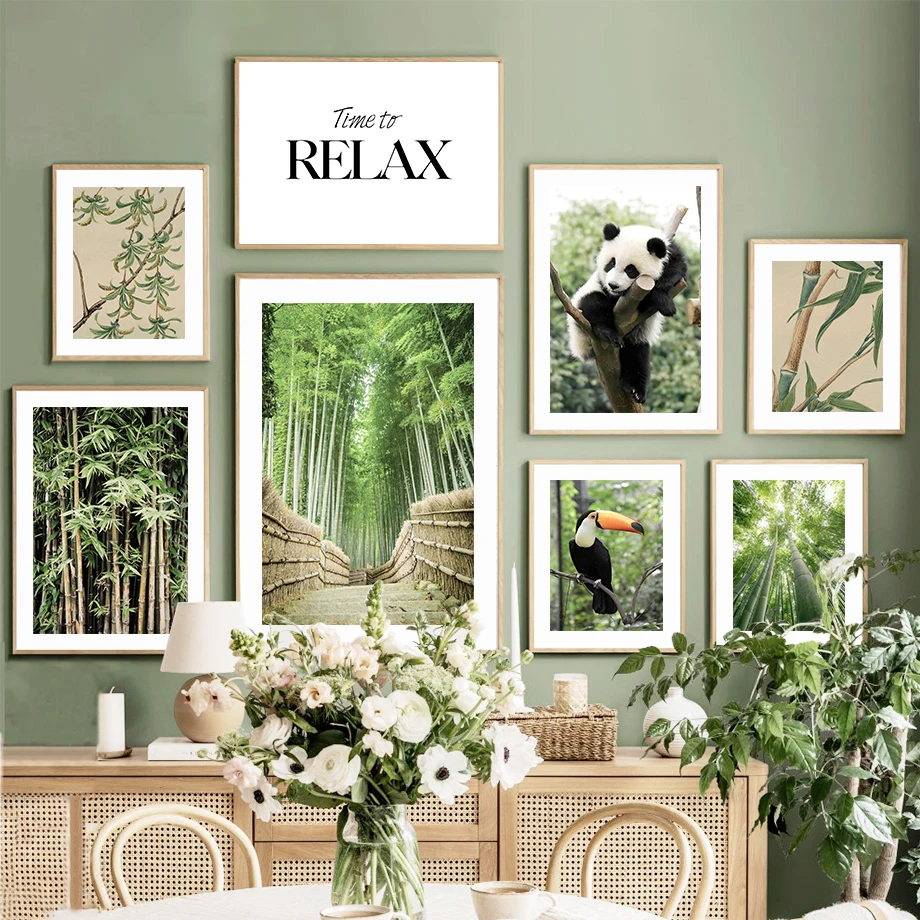 

Bamboo Forest Panda Toucan Quotes Wall Art Canvas PicturesNordic Posters And Prints Landscape Wall Painting For Kids Room Decor
