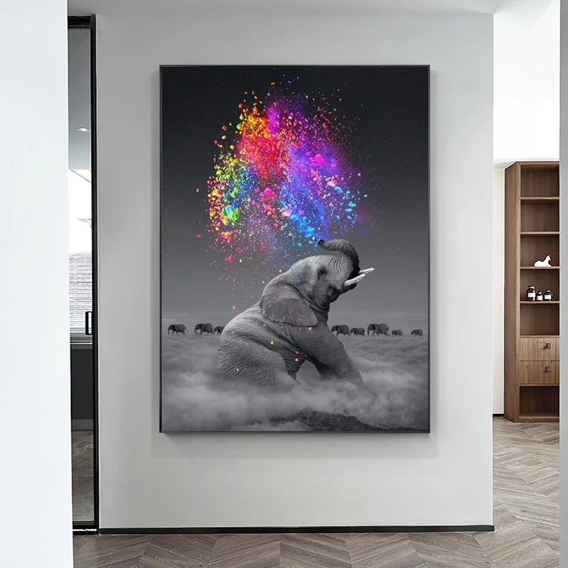 

Fantasy Elephant Wall Art Posters Print on Canvas Animals Wall Pop Art Decorative Pictures for Modern Living Room Decor No Frame